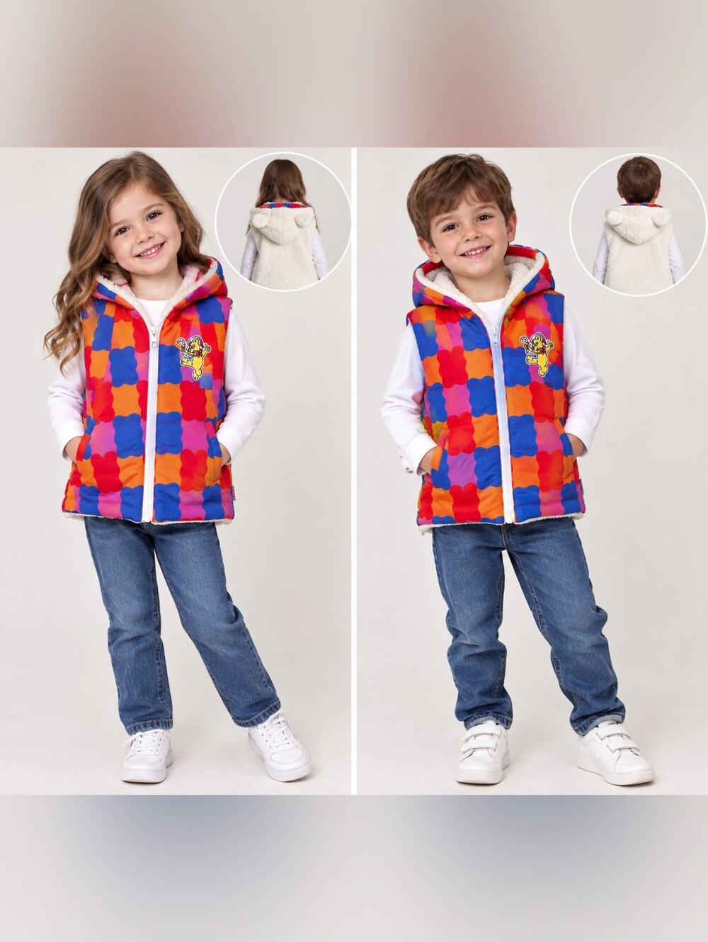 Haribo Gummy Bear Vest Reversible 5T Kids Hood Ears Unisex Zip Jacket